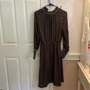 Olive dress knee length open back long sleeve high neck